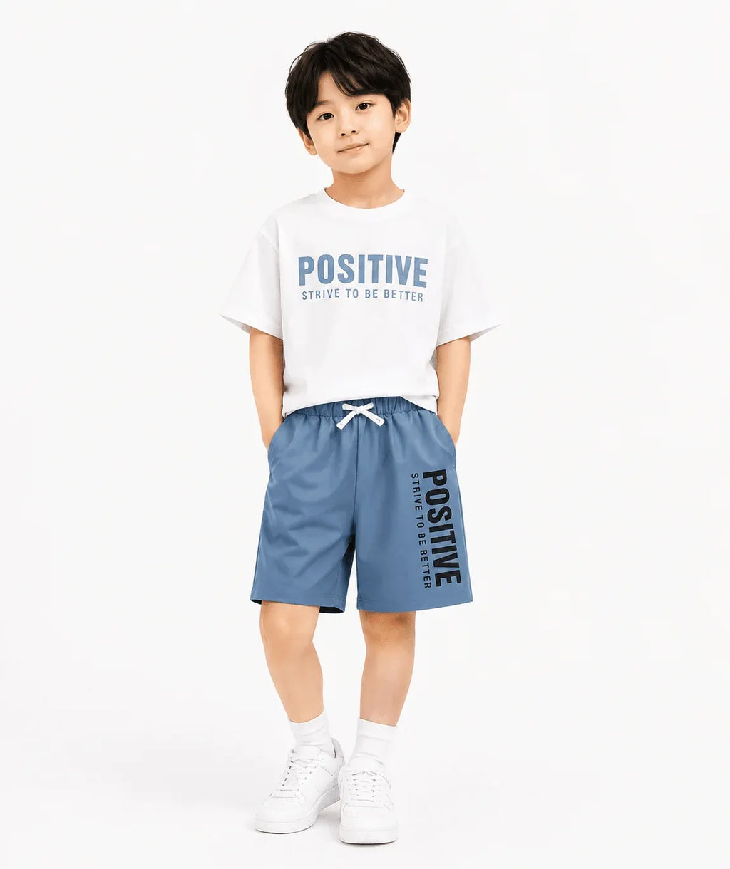 RAAB Kids "POSITIVE" Printed Drop Shoulder T-Shirt & Shorts Set (1 to 10 Years)