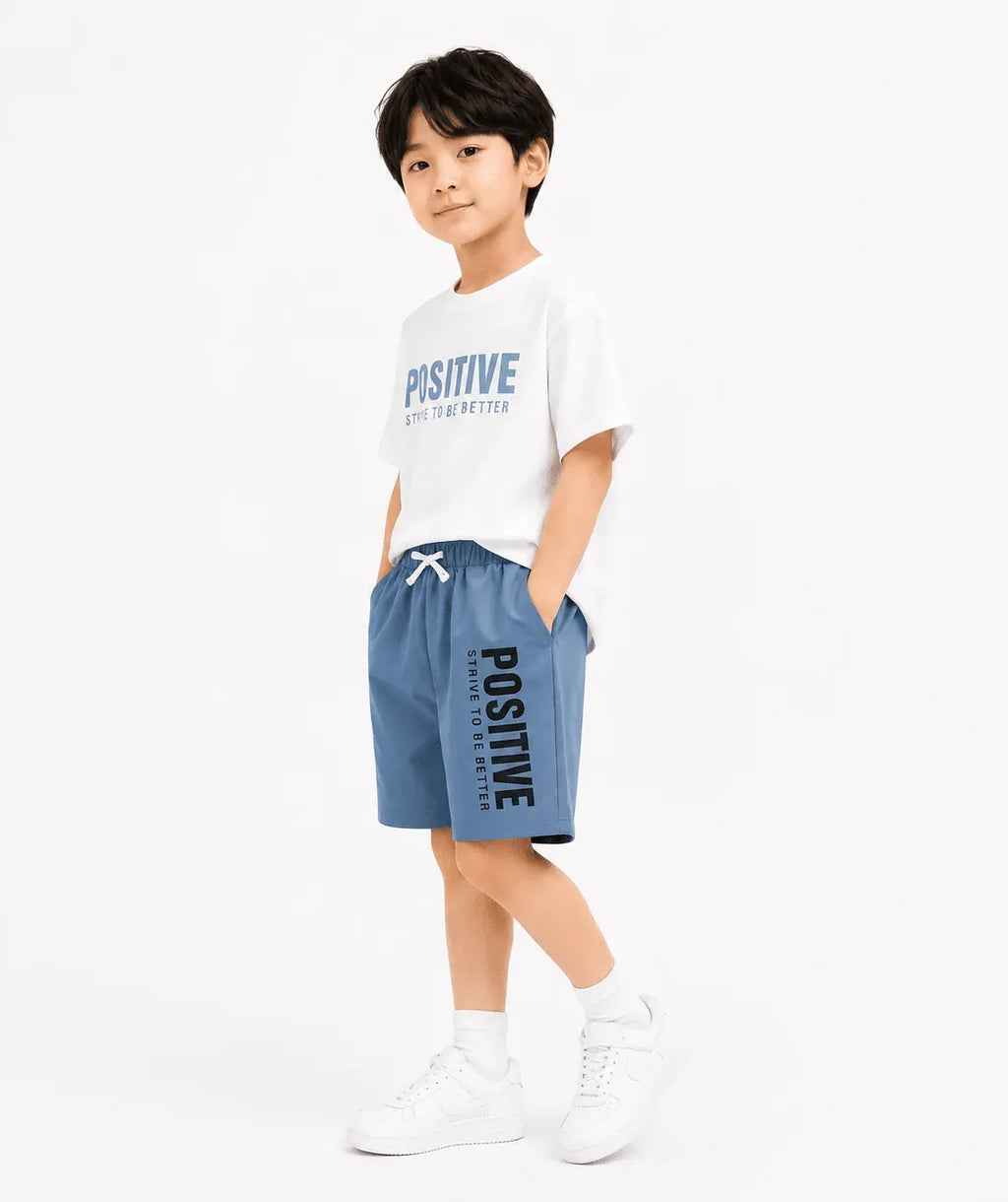 RAAB Kids "POSITIVE" Printed Drop Shoulder T-Shirt & Shorts Set (1 to 10 Years)