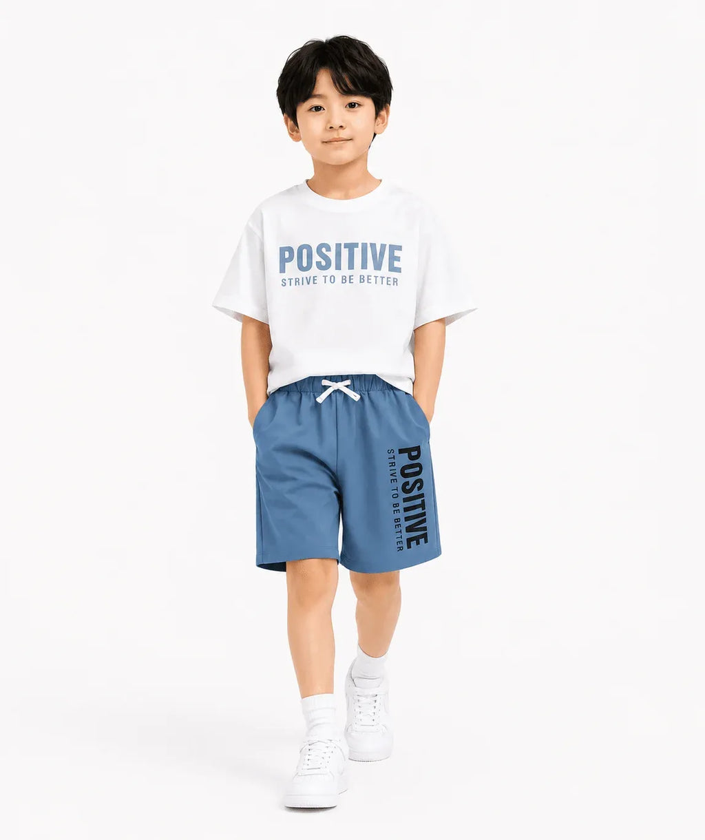 RAAB Kids "POSITIVE" Printed Drop Shoulder T-Shirt & Shorts Set (1 to 10 Years)