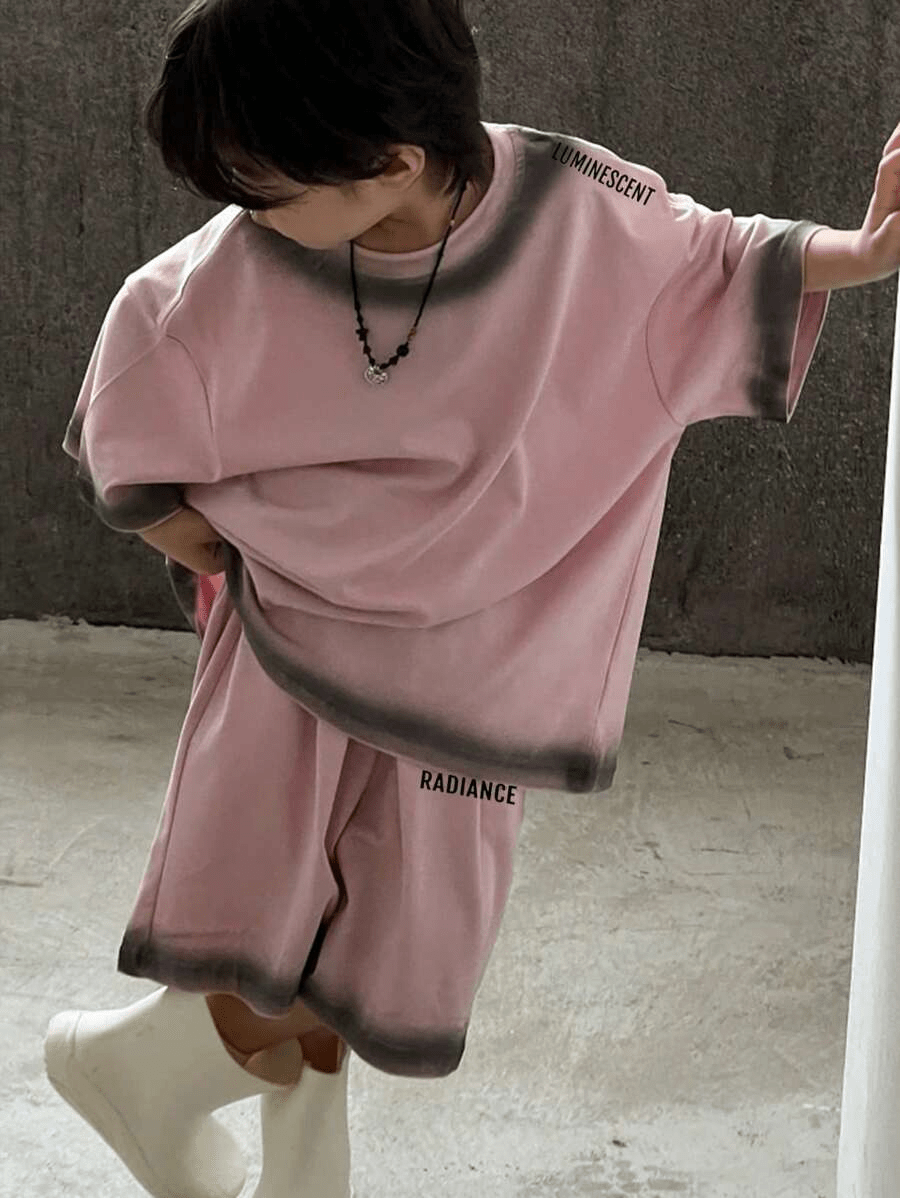 2pcs/Set Tween Boys' Korean Style Casual Versatile Printed Pattern Loose Fit Short Sleeve T-Shirt & Shorts Set - Raab.pk