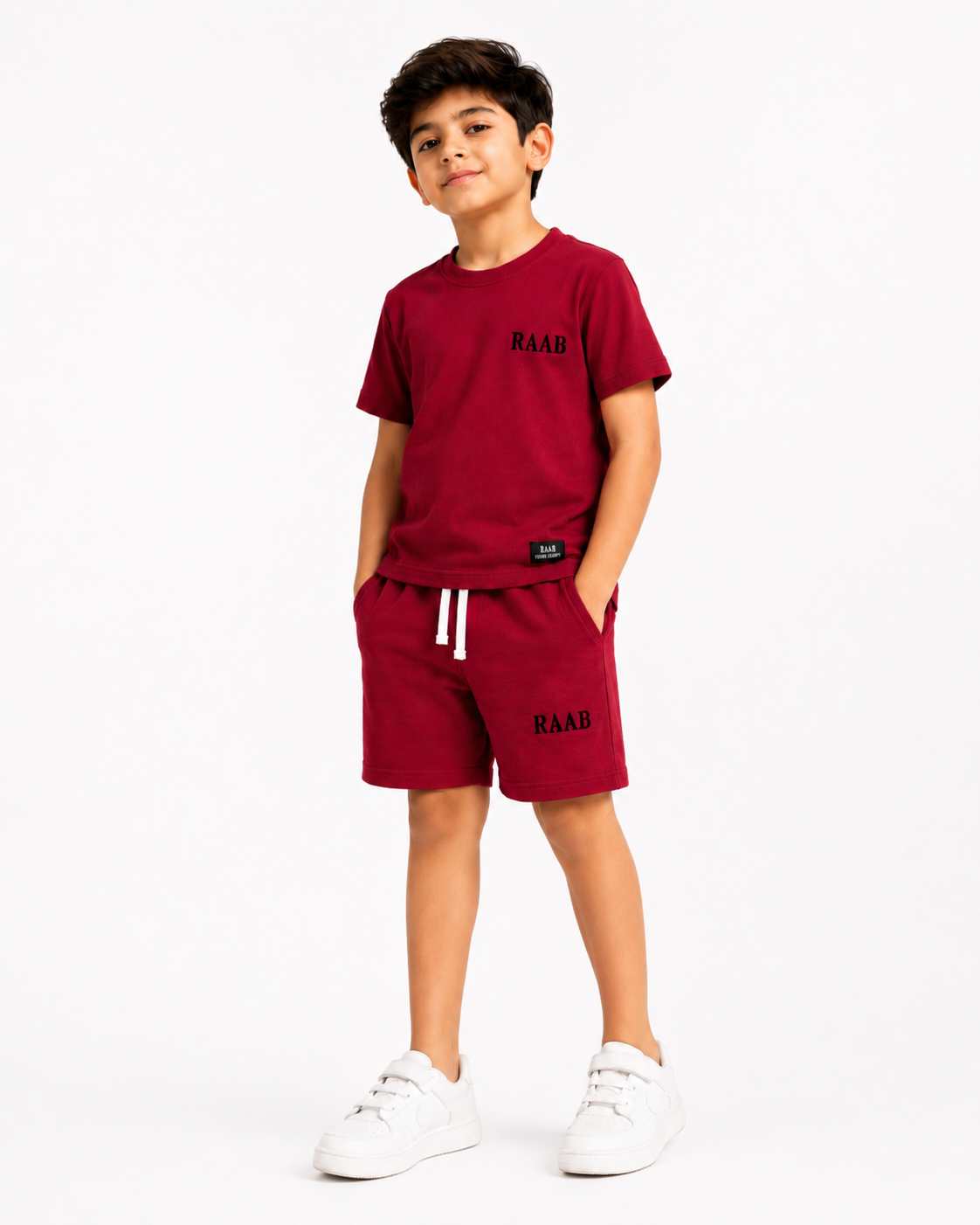 RAAB Kids Maroon T-Shirt & Shorts Co-Ord Set – Lightweight Summer Outfit for Boys (1-8 Years)