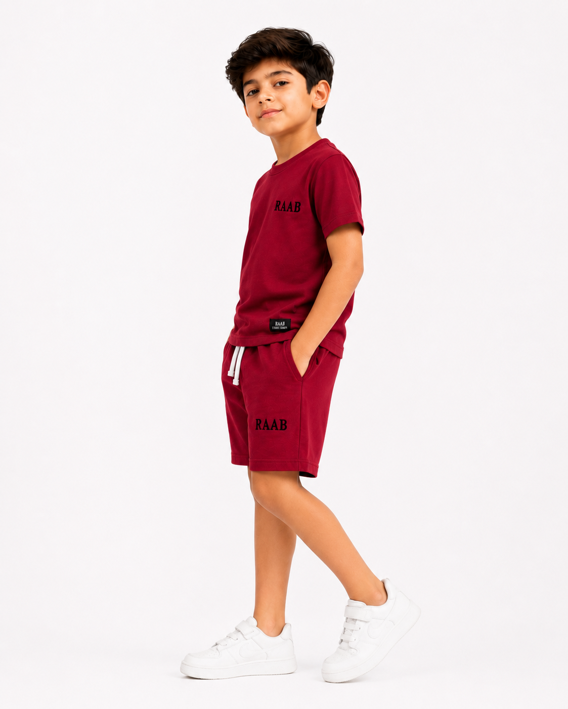 RAAB Kids Maroon T-Shirt & Shorts Co-Ord Set – Lightweight Summer Outfit for Boys (1-8 Years)