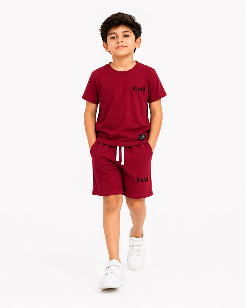 RAAB Kids Maroon T-Shirt & Shorts Co-Ord Set – Lightweight Summer Outfit for Boys (1-8 Years)