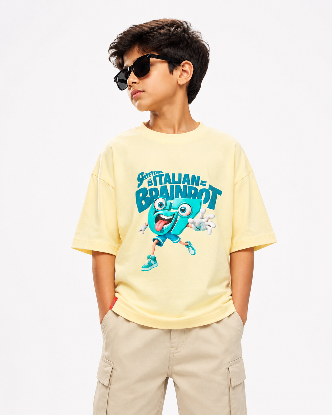 RAAB Kids Oversized Graphic T-Shirt for Boys – Premium Brainrot Printed Summer Tee (1–15 Years)
