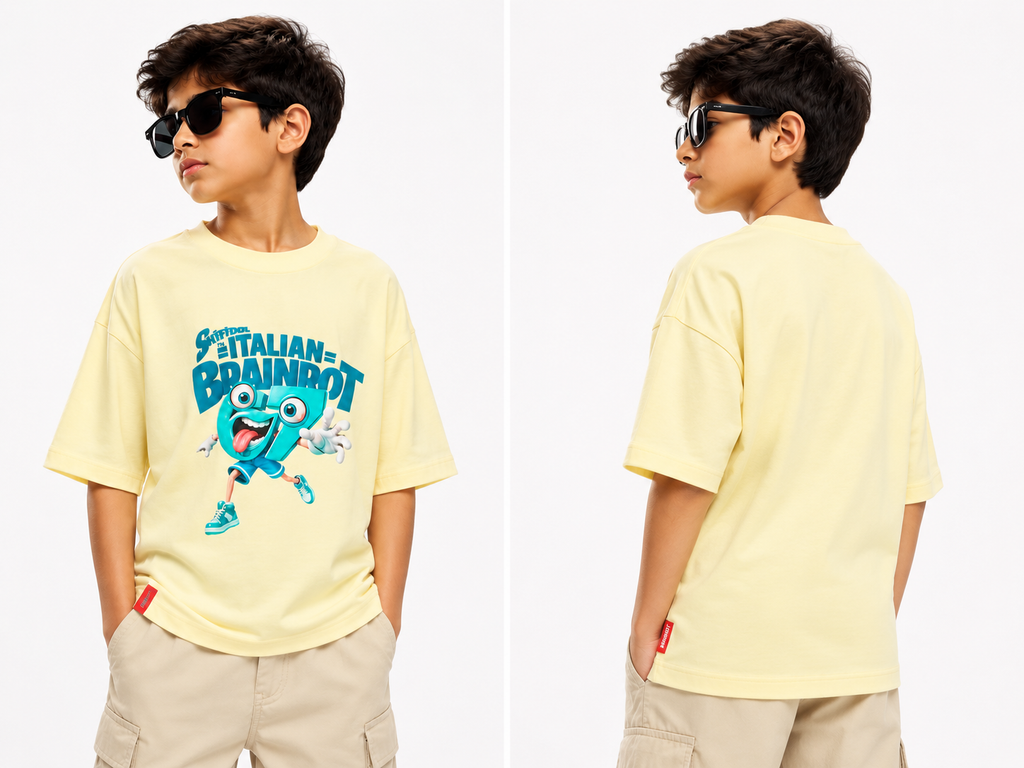 RAAB Kids Oversized Graphic T-Shirt for Boys – Premium Brainrot Printed Summer Tee (1–15 Years)