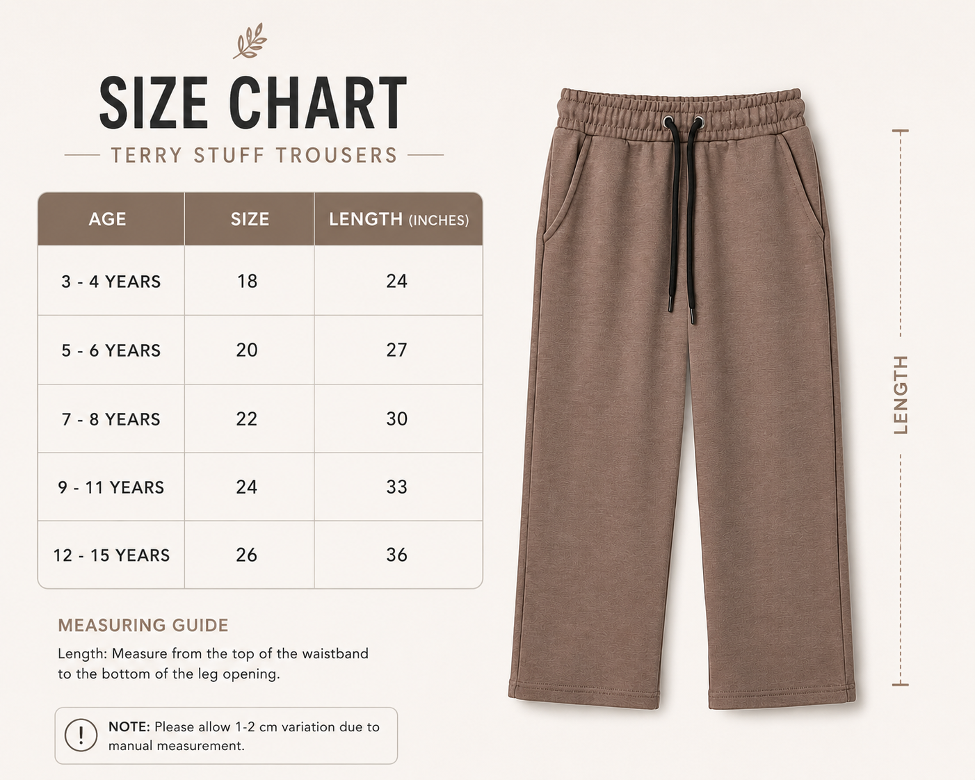 RAAB Kids Summer Terry Trouser – Soft & Comfortable Wide Fit Pants for Boys (3 to 15 Years)
