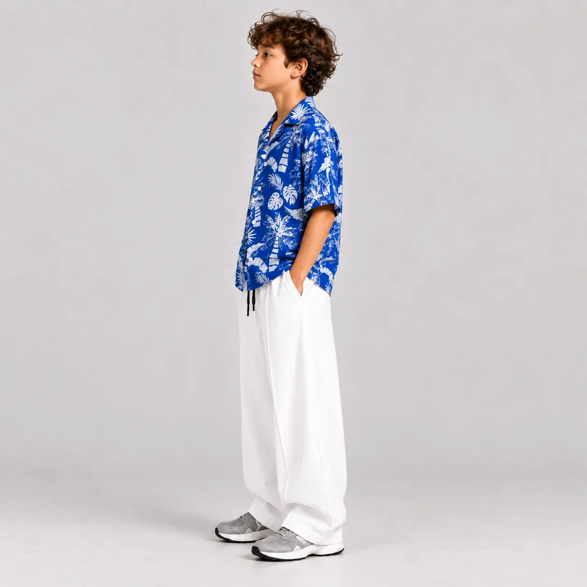 RAAB Boys Blue Tropical Shirt & White Baggy Trouser Set