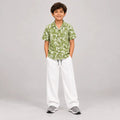 RAAB Boys Green Printed Shirt & White Baggy Trouser Set