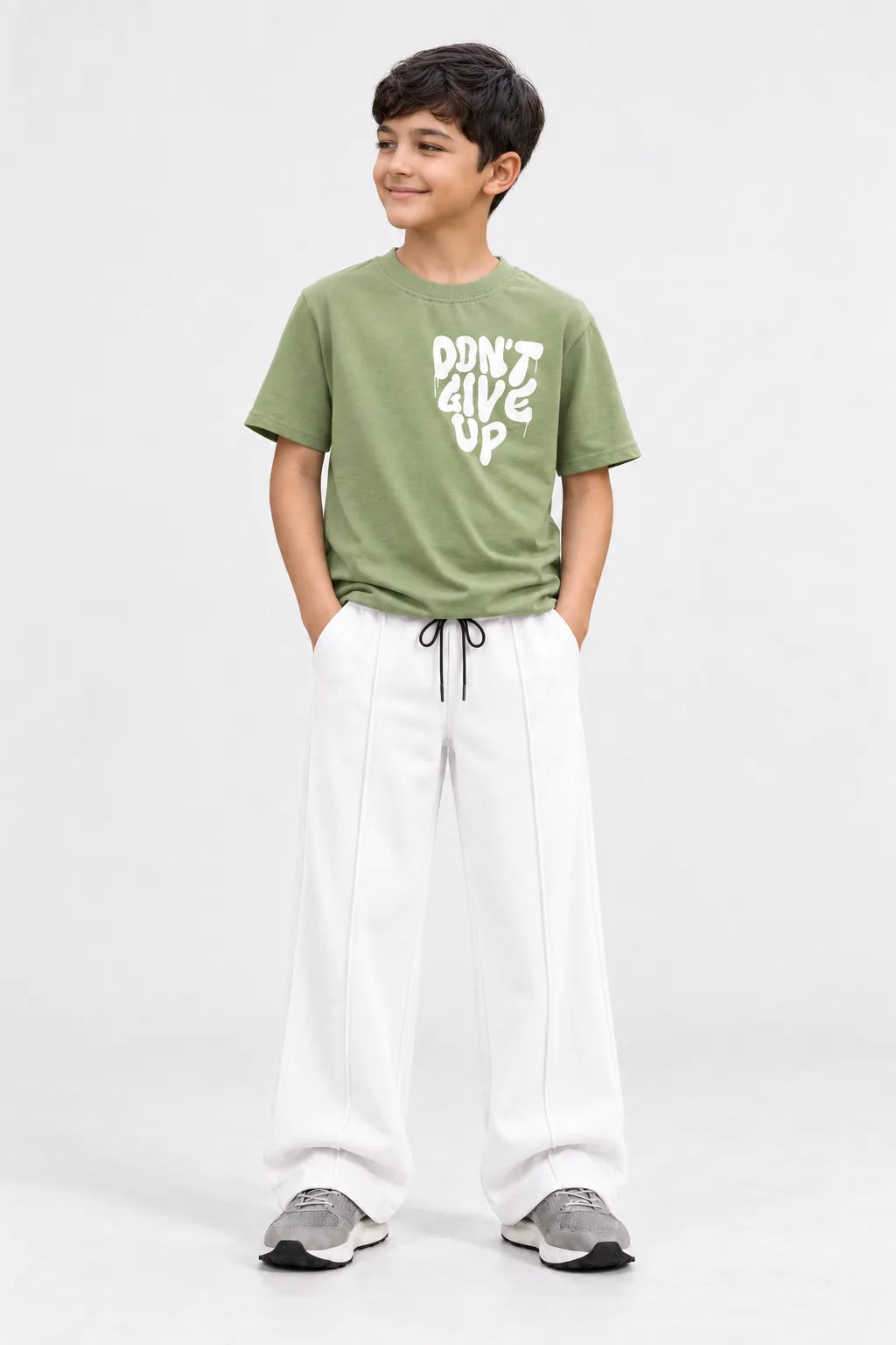 RAAB Kids Green Graphic T-Shirt & White Baggy Trouser Set | 4–14 Years