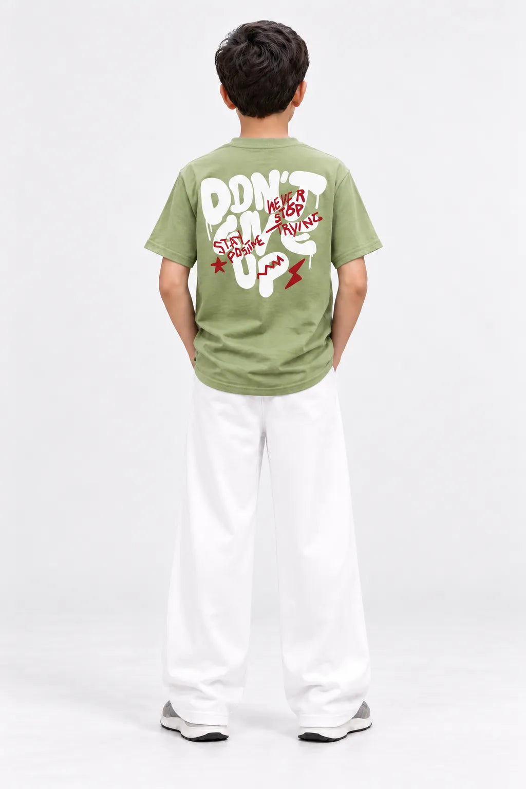 RAAB Kids Green Graphic T-Shirt & White Baggy Trouser Set | 4–14 Years