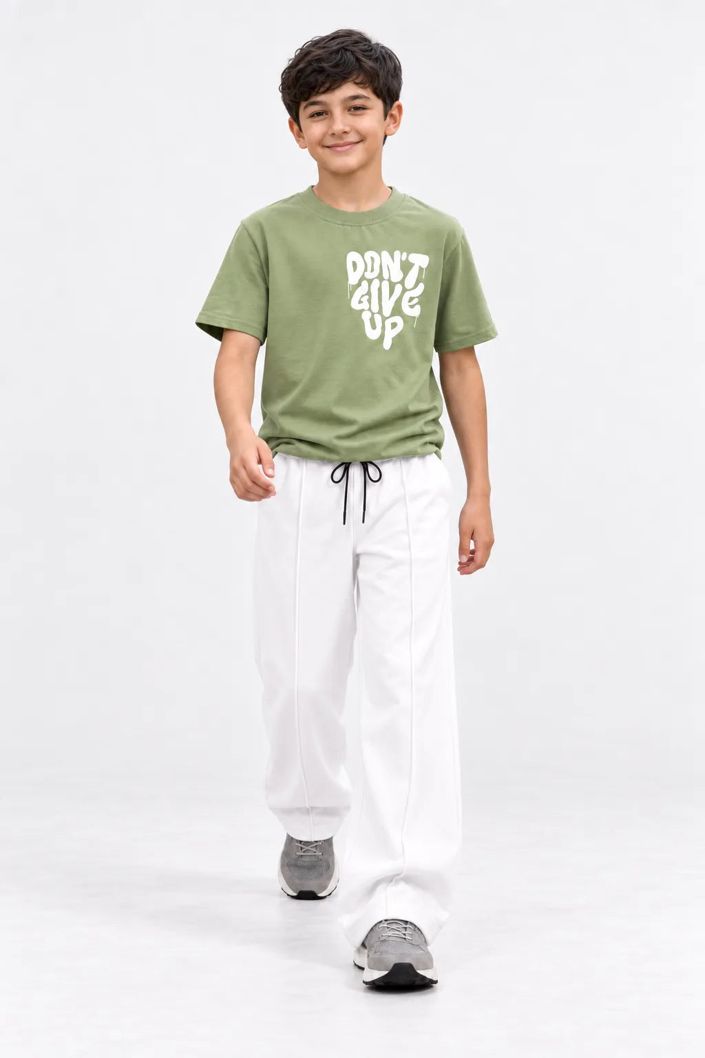 RAAB Kids Green Graphic T-Shirt & White Baggy Trouser Set | 4–14 Years