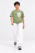 RAAB Kids Green Graphic T-Shirt & White Baggy Trouser Set | 4–14 Years