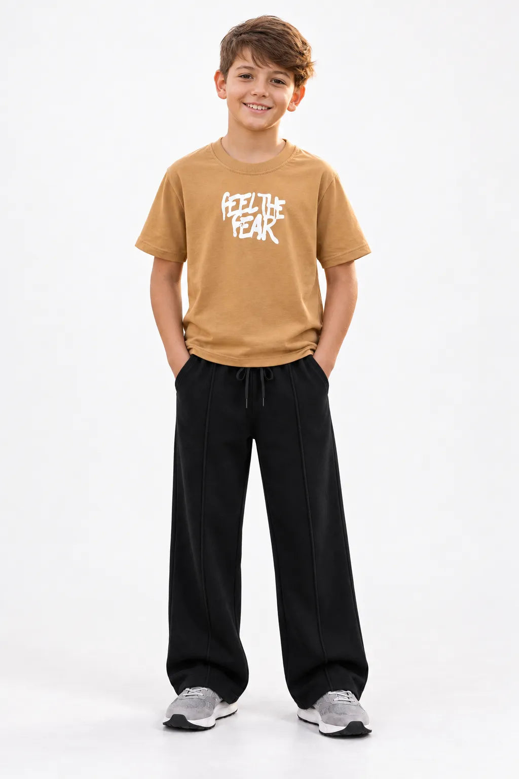 RAAB Kids Camel Graphic T-Shirt & Black Baggy Trouser Set | 4–14 Years