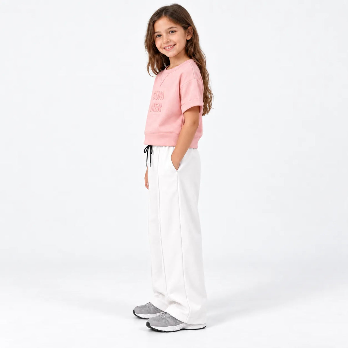 Kids Co-Ord Set – Drop Shoulder T-Shirt & White Baggy Trousers | 3–8 Years