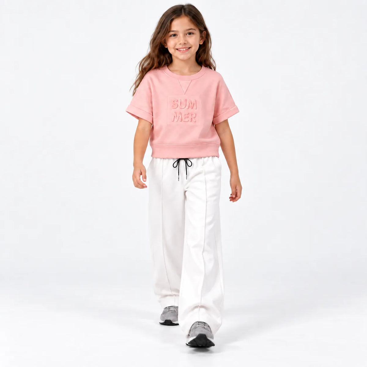 Kids Co-Ord Set – Drop Shoulder T-Shirt & White Baggy Trousers | 3–8 Years