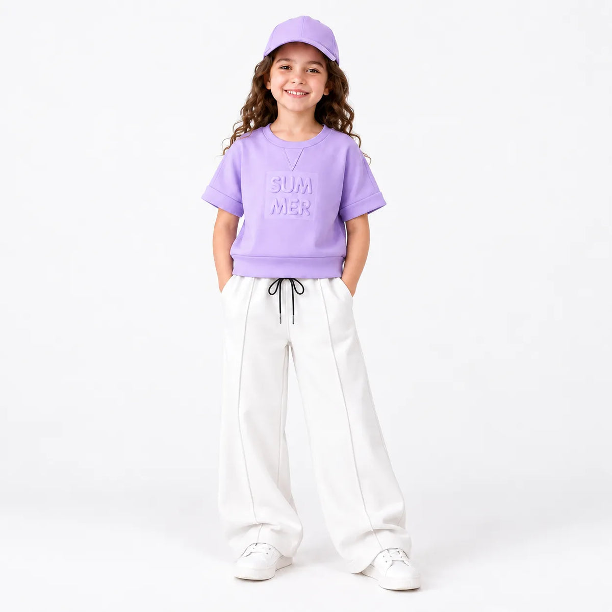 Kids Co-Ord Set – Drop Shoulder T-Shirt & White Baggy Trousers | 3–8 Years