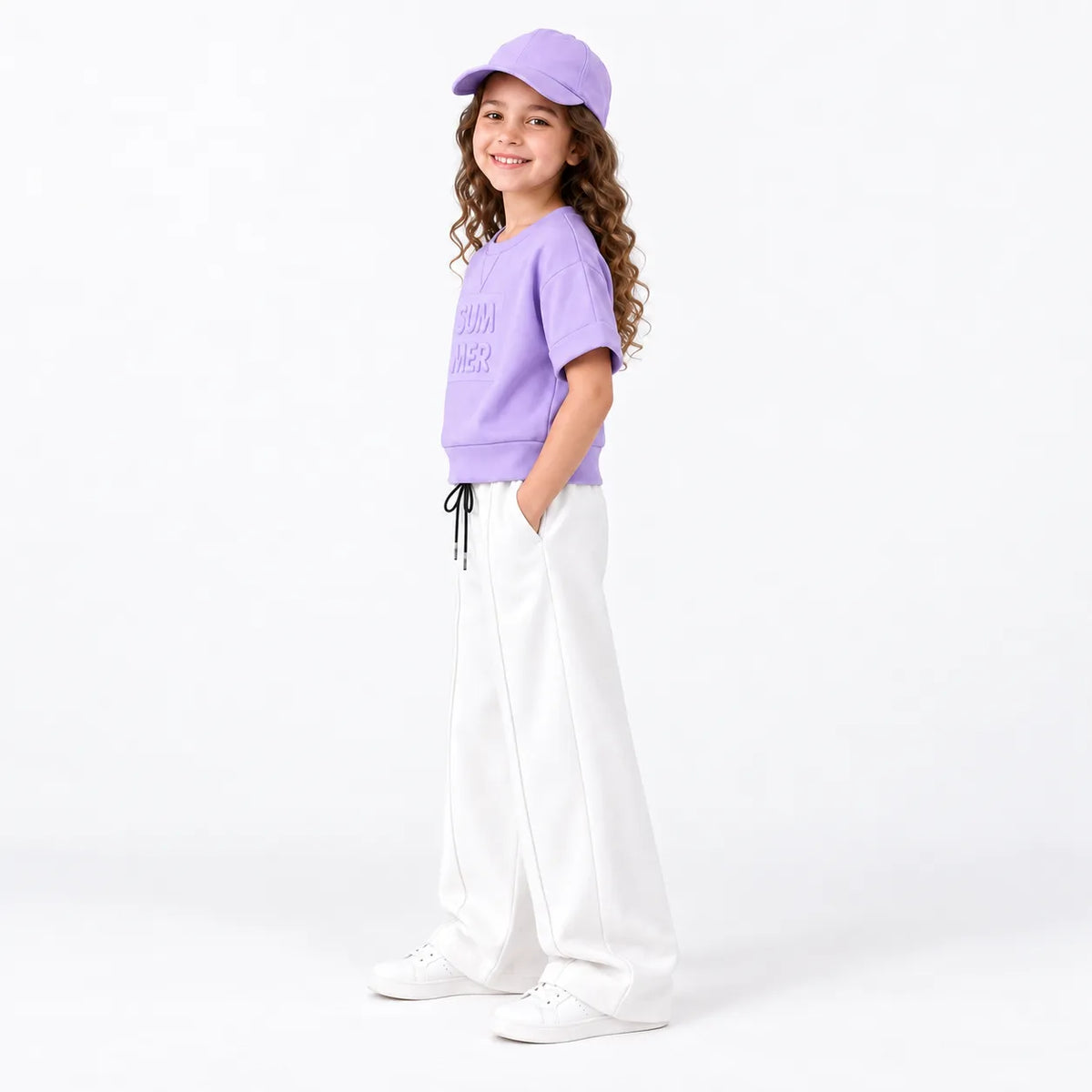Kids Co-Ord Set – Drop Shoulder T-Shirt & White Baggy Trousers | 3–8 Years