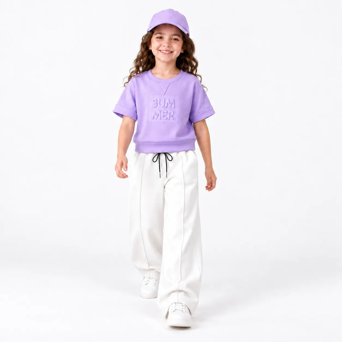 Kids Co-Ord Set – Drop Shoulder T-Shirt & White Baggy Trousers | 3–8 Years