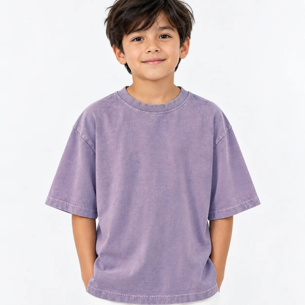 Kids Purple Acid Wash Drop Shoulder Boxy T-Shirt