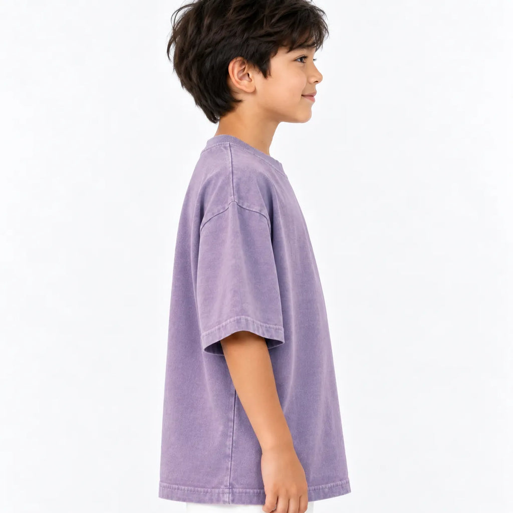 Kids Purple Acid Wash Drop Shoulder Boxy T-Shirt