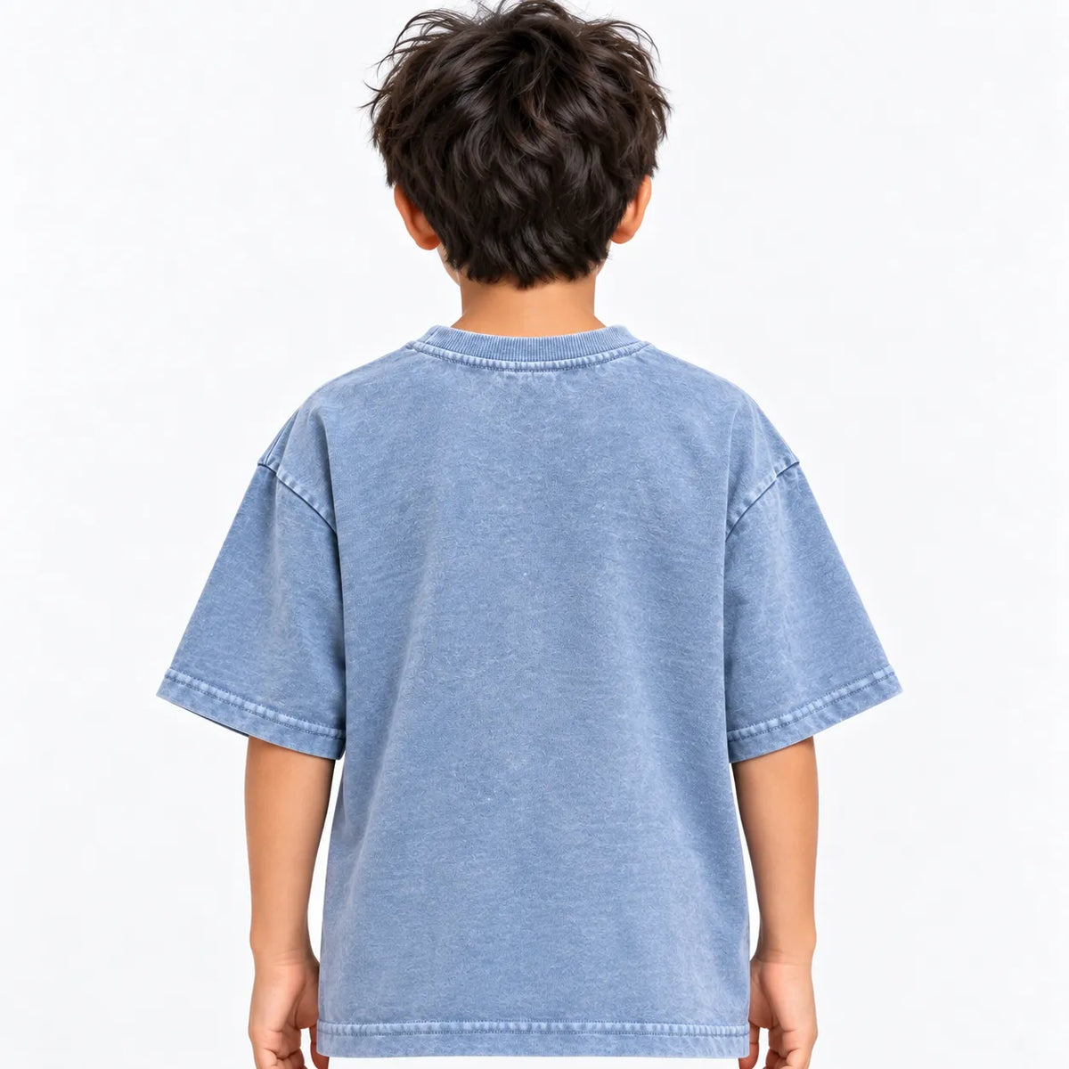 Kids Blue Acid Wash Drop Shoulder Boxy T-Shirt