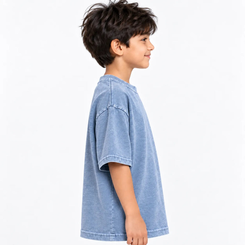 Kids Blue Acid Wash Drop Shoulder Boxy T-Shirt