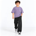 Kids Purple Acid Wash Boxy T-Shirt & Black Baggy Trouser Set