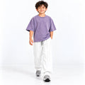 Kids Purple Acid Wash Boxy T-Shirt & White Baggy Trouser Set