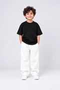 Kids Black Drop Shoulder T-Shirt & White Baggy Trouser Set | Ages 3–8