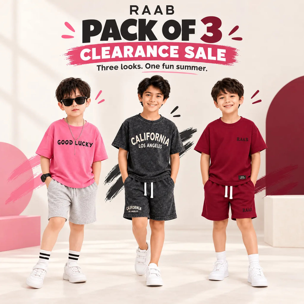RAAB Boys’ Pack of 3 Summer Co-ord Sets – Graphic T-Shirt & Shorts (1–8 Years)