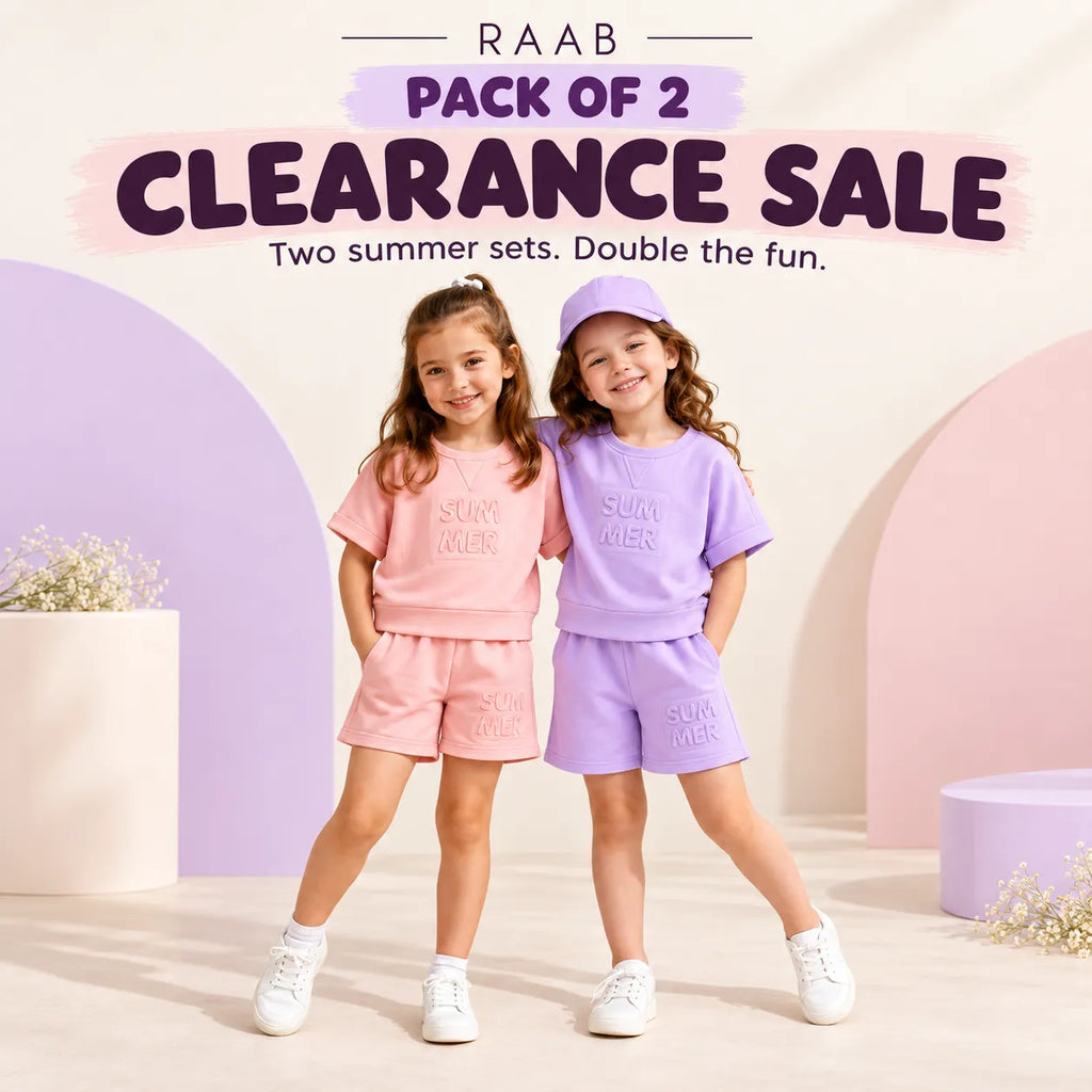 RAAB Girls’ Pack of 2 Summer Co-ord Sets – Pink & Lavender (1–6 Years)