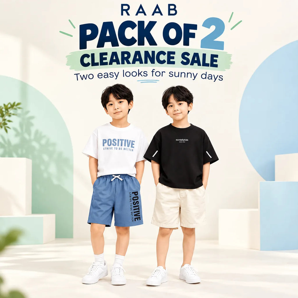 RAAB Boys’ Pack of 2 Summer Co-ord Sets – White & Black (1–10 Years