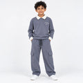 Urban Ease Kids Drop Shoulder T-Shirt & Baggy Cargo Trouser Co-Ord Set – Slate Grey