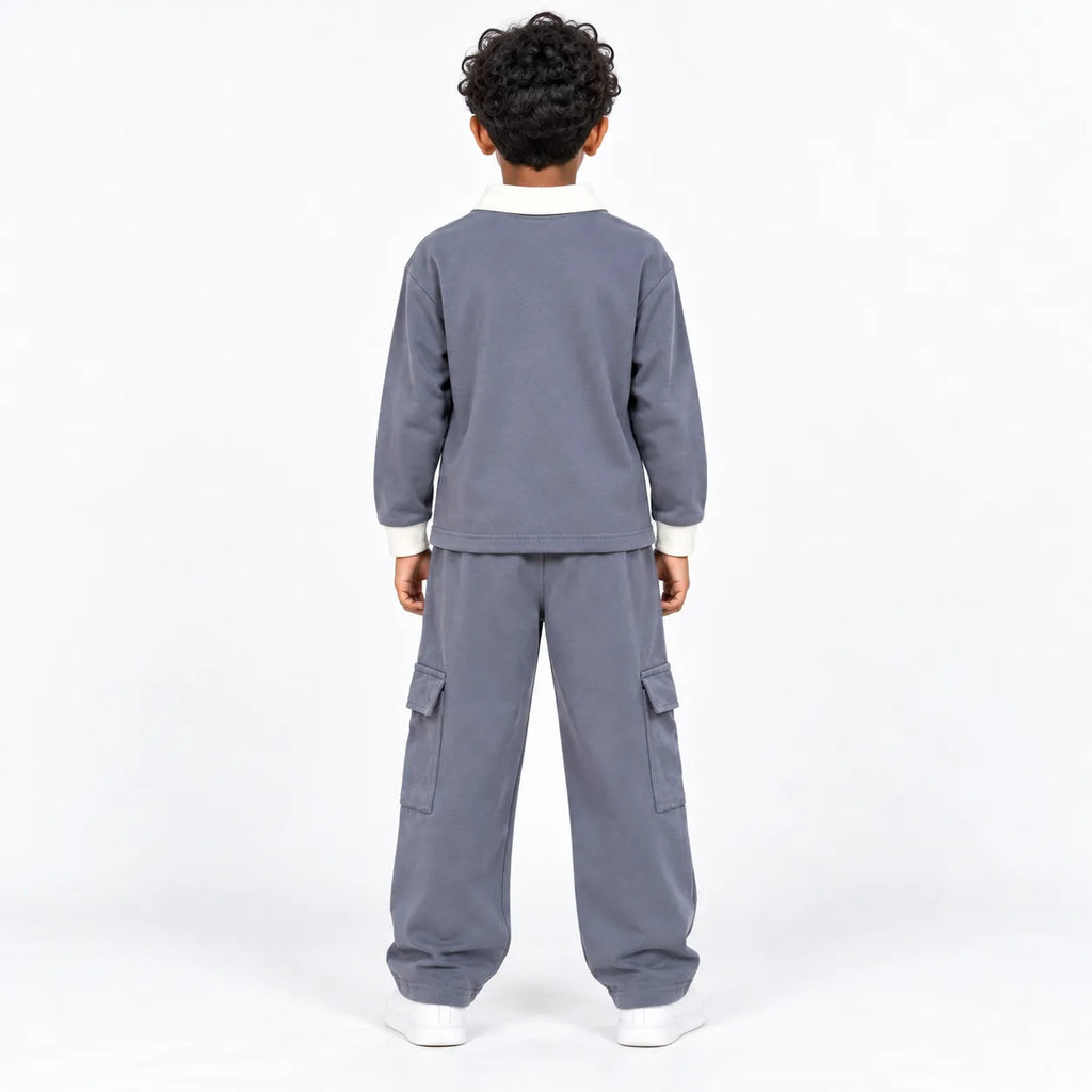 Urban Ease Kids Drop Shoulder T-Shirt & Baggy Cargo Trouser Co-Ord Set – Slate Grey