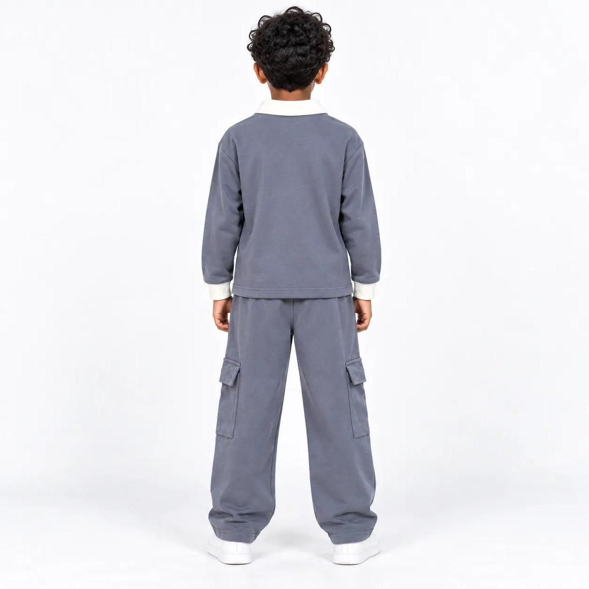 Urban Ease Kids Drop Shoulder T-Shirt & Baggy Cargo Trouser Co-Ord Set – Slate Grey