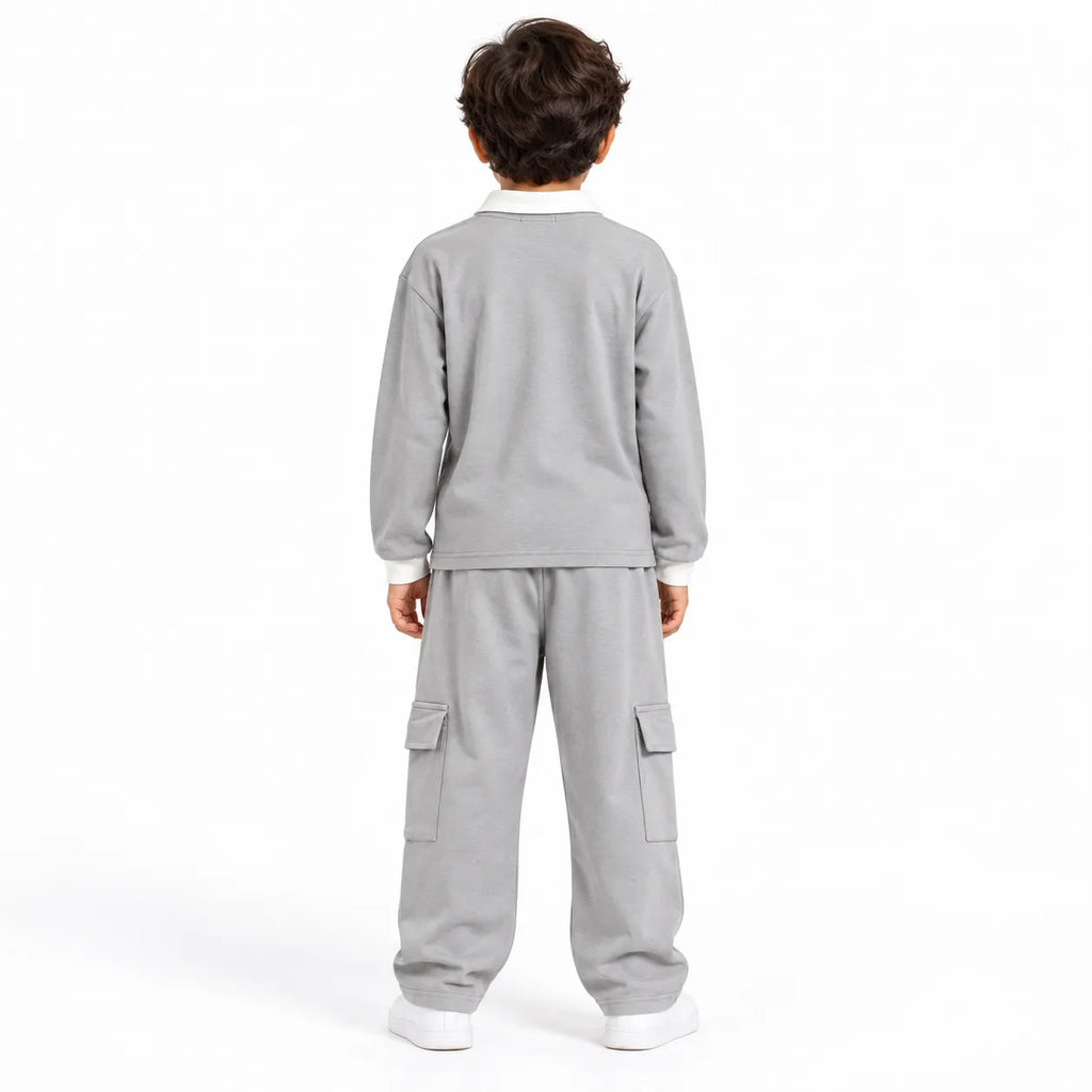 Urban Ease Kids Drop Shoulder T-Shirt & Baggy Cargo Trouser Co-Ord Set – Light Grey