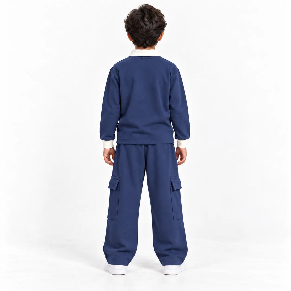 Urban Ease Kids Drop Shoulder T-Shirt & Baggy Cargo Trouser Co-Ord Set – Navy Blue