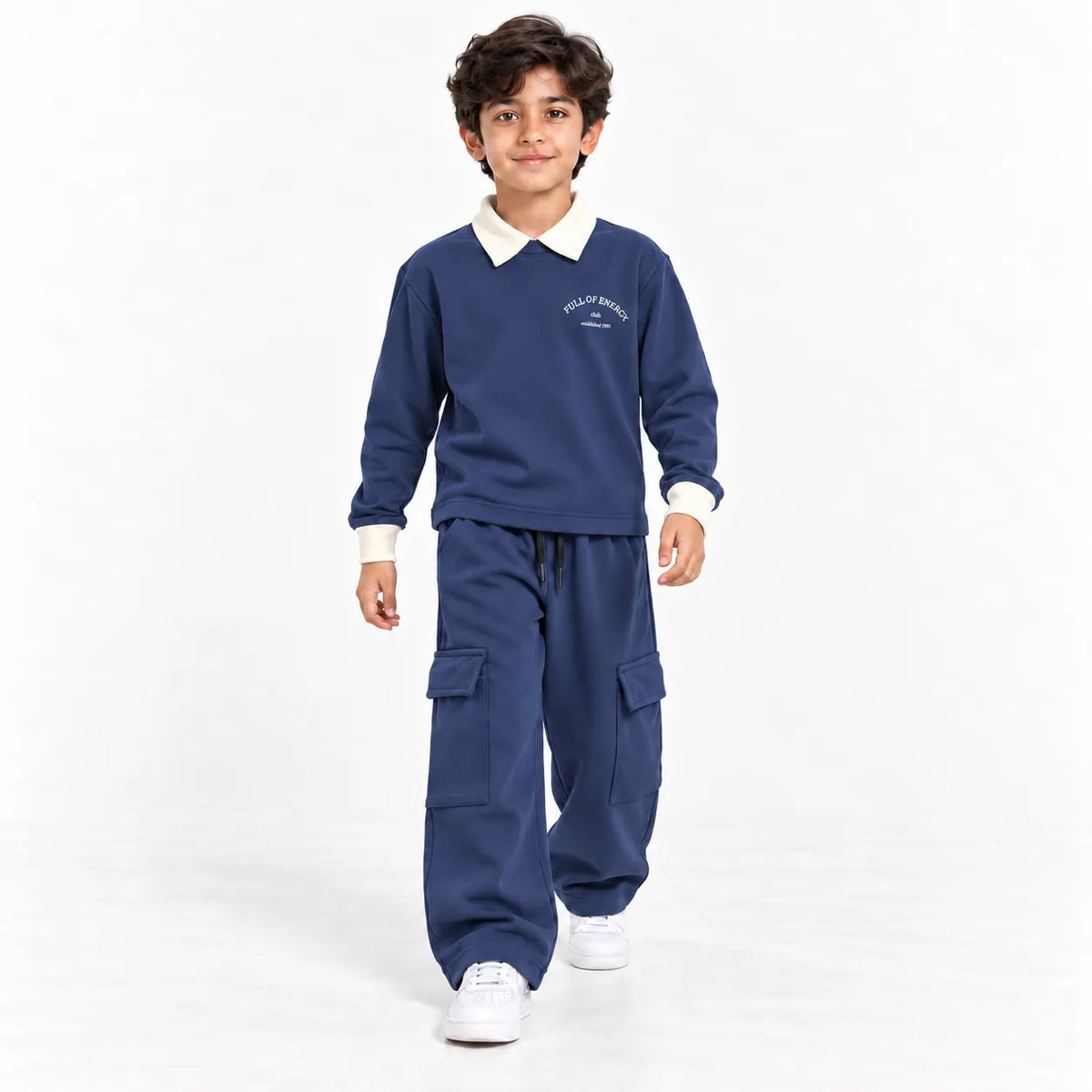 Urban Ease Kids Drop Shoulder T-Shirt & Baggy Cargo Trouser Co-Ord Set – Navy Blue