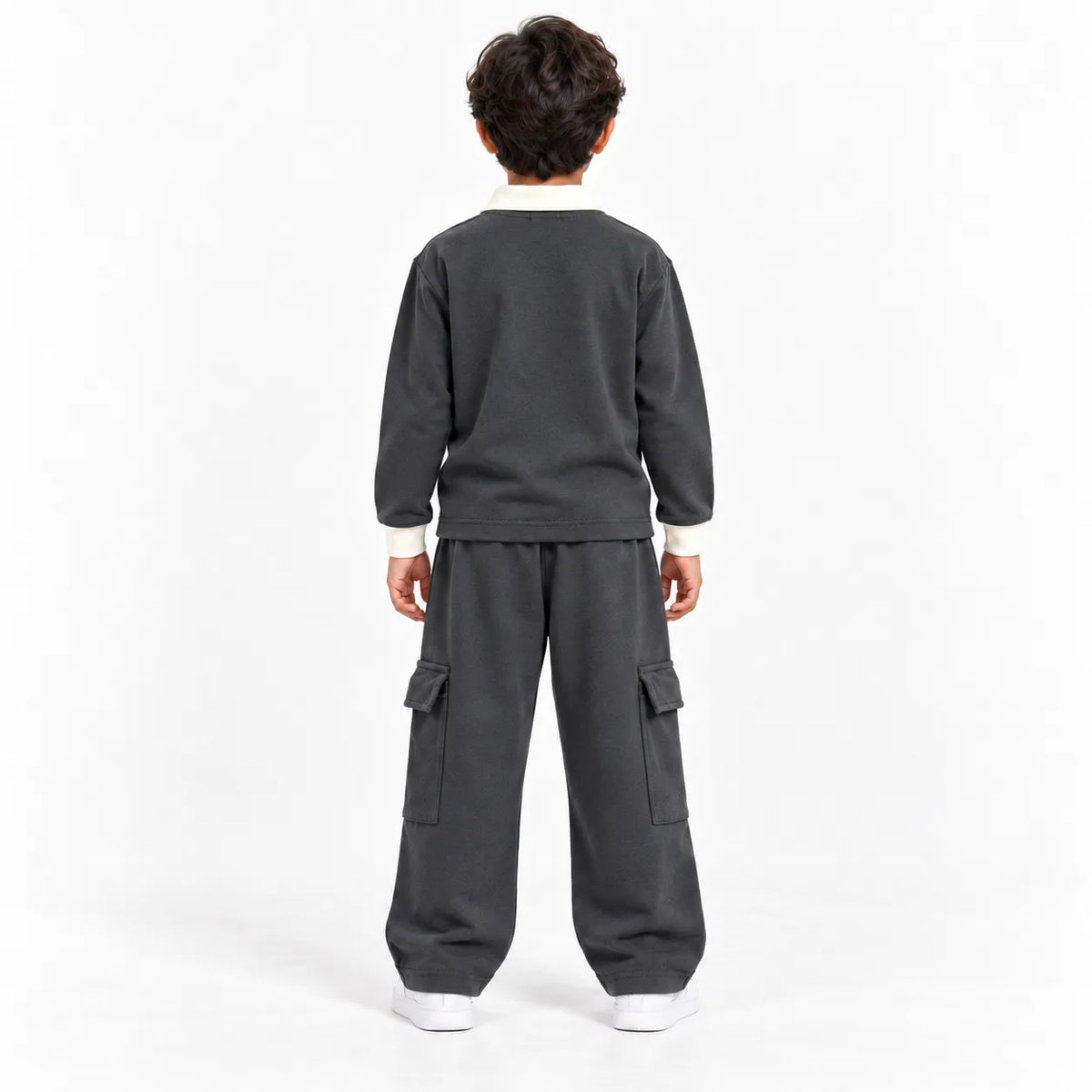 Urban Ease Kids Drop Shoulder T-Shirt & Baggy Cargo Trouser Co-Ord Set – Charcoal Grey