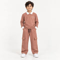 Urban Ease Kids Drop Shoulder T-Shirt & Baggy Cargo Trouser Co-Ord Set – Dusty Rose