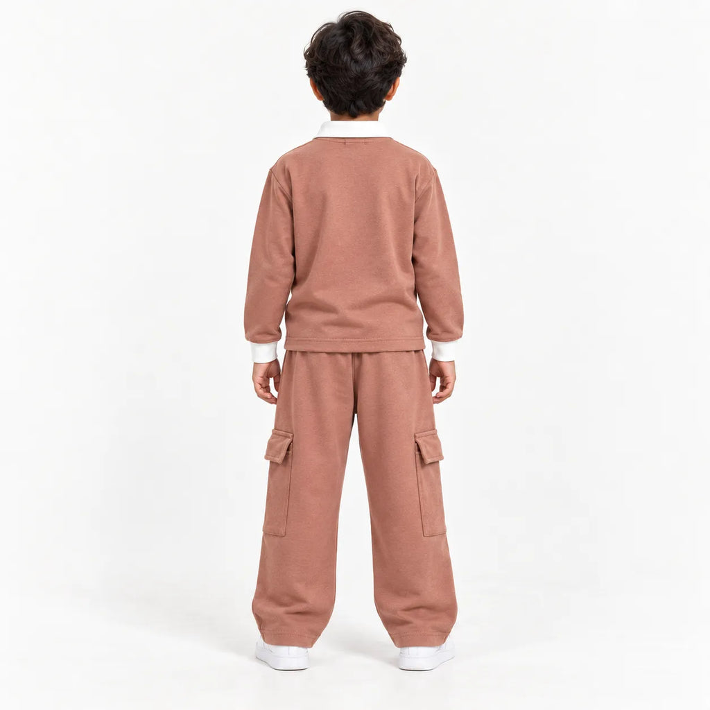 Urban Ease Kids Drop Shoulder T-Shirt & Baggy Cargo Trouser Co-Ord Set – Dusty Rose