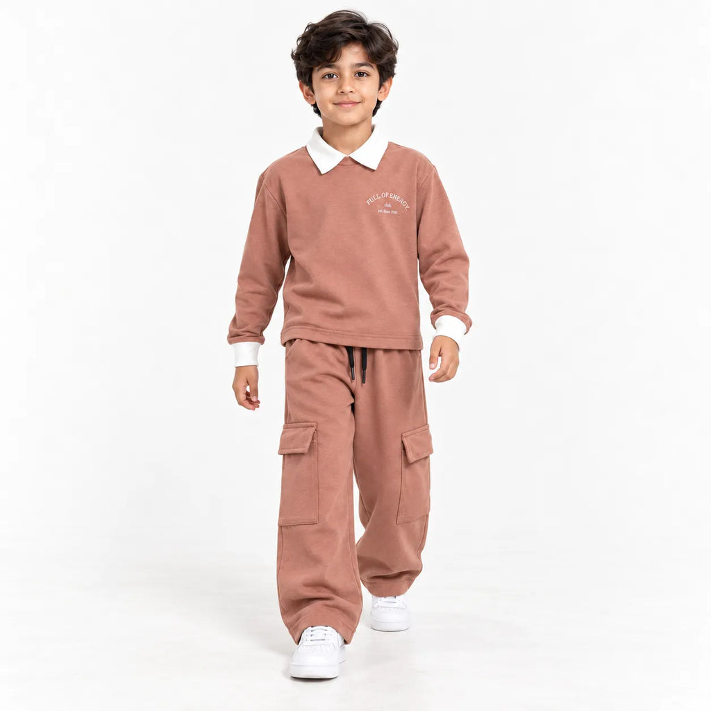 Urban Ease Kids Drop Shoulder T-Shirt & Baggy Cargo Trouser Co-Ord Set – Dusty Rose