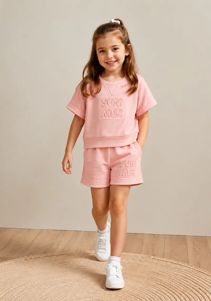 Girls Pink Summer Terry Co-Ord Set – Premium Soft Terry Fabric | New Arrival | 1-8 Years | RAAB