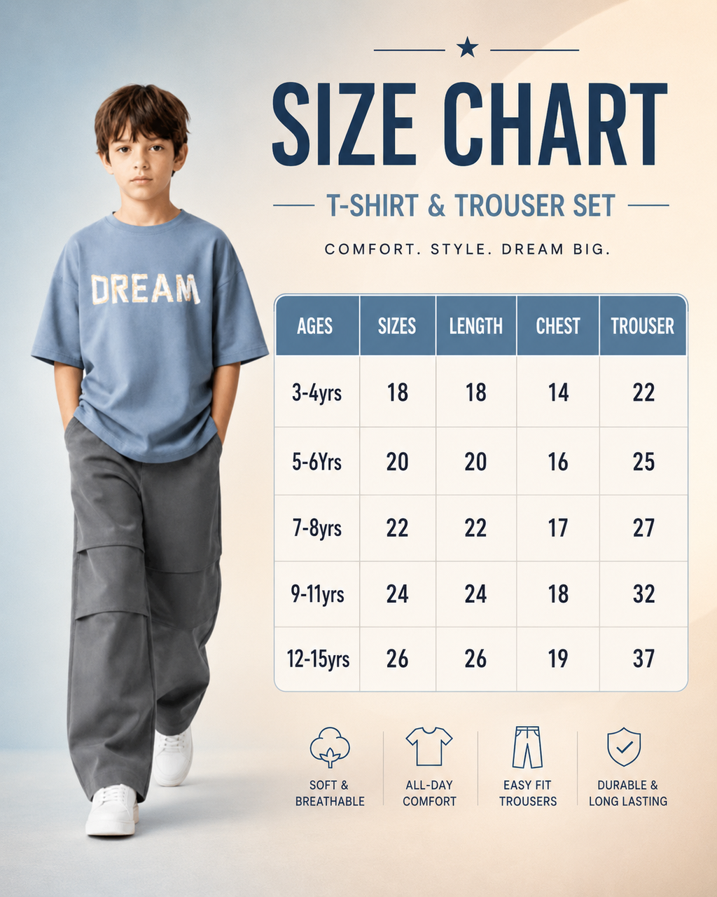 Boys Oversized “DREAM” Summer T-Shirt & Relaxed Fit Pants Set