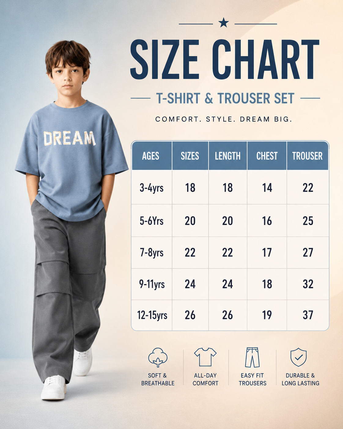 Boys Oversized “DREAM” Summer T-Shirt & Relaxed Fit Pants Set