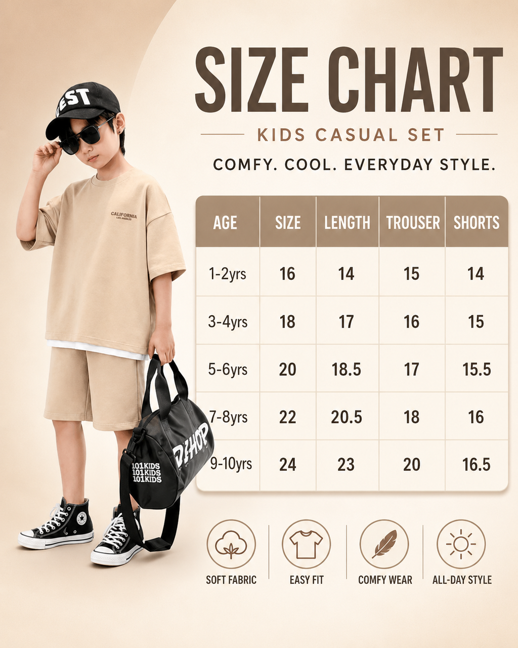 Kids Summer Streetwear Set – California Printed T-Shirt & Shorts