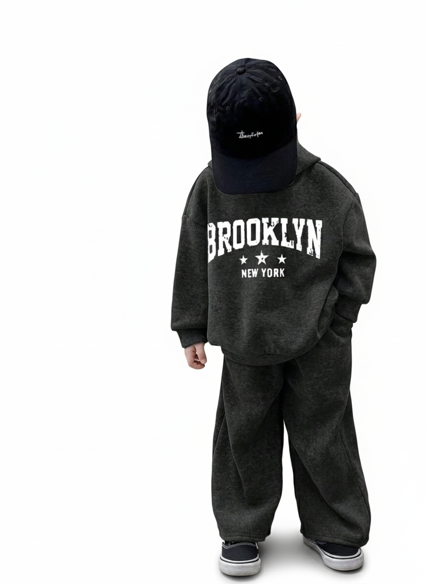 RAAB Premium Charcoal Grey Brooklyn Kids Fleece Hoodie Co-Ord Set