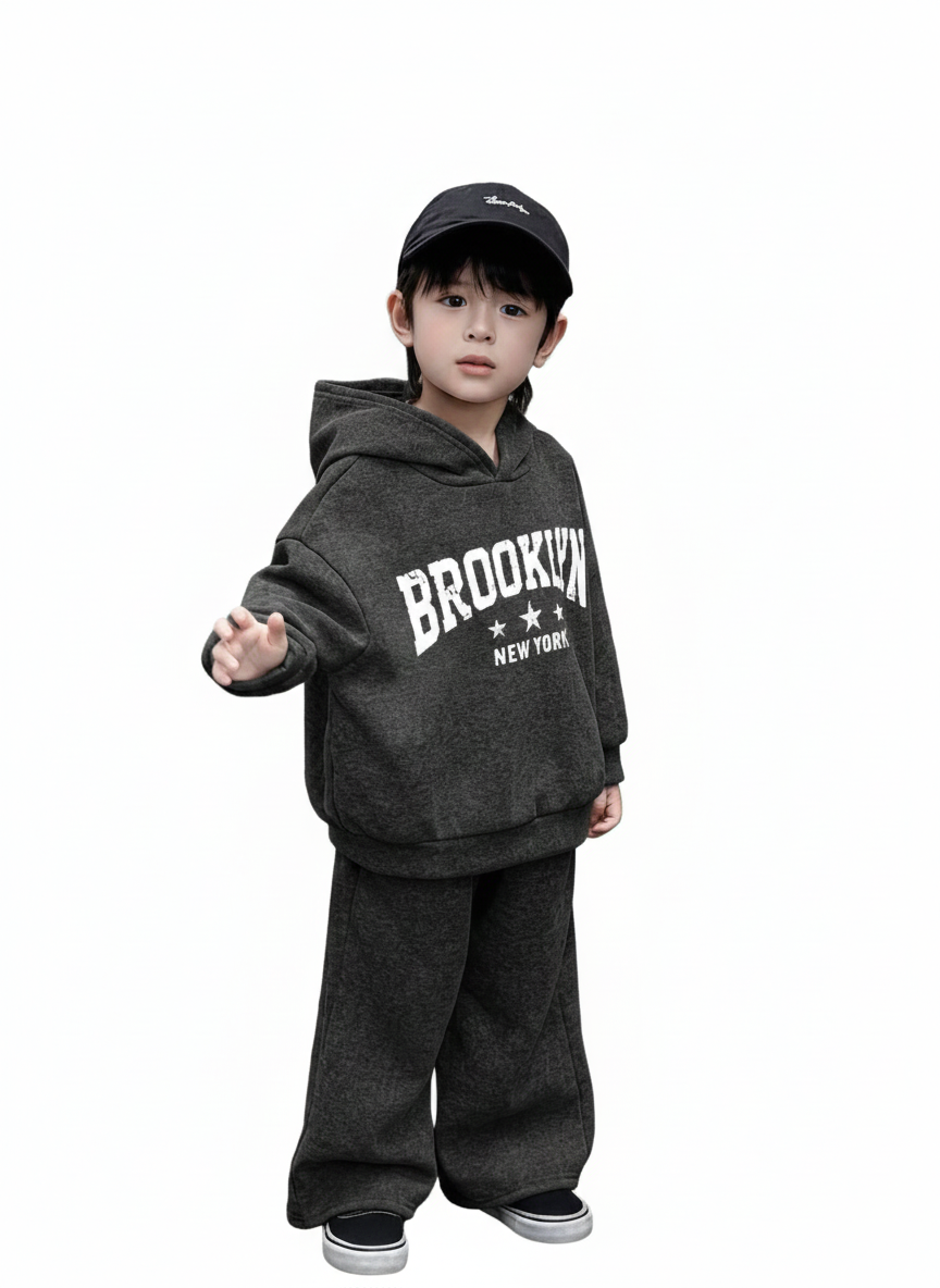 RAAB Premium Charcoal Grey Brooklyn Kids Fleece Hoodie Co-Ord Set