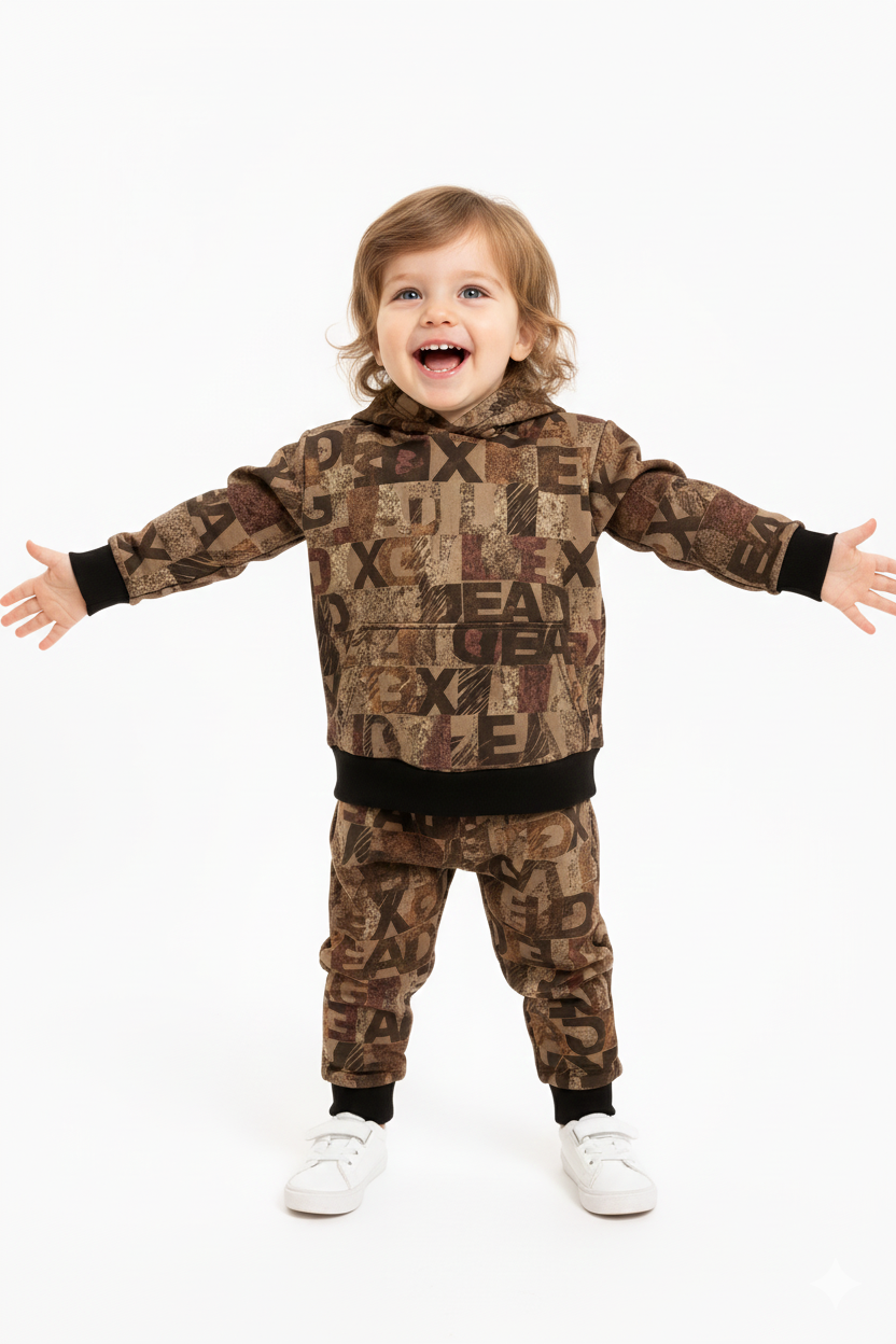 Abstract Brown Patchwork Winter Tracksuit (Kids)
