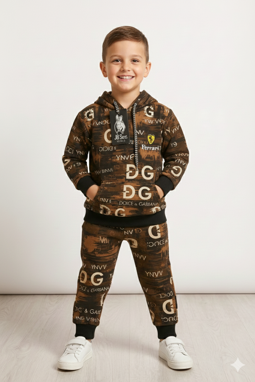 DG + Ferrari Dark Brown Winter Tracksuit (Kids)